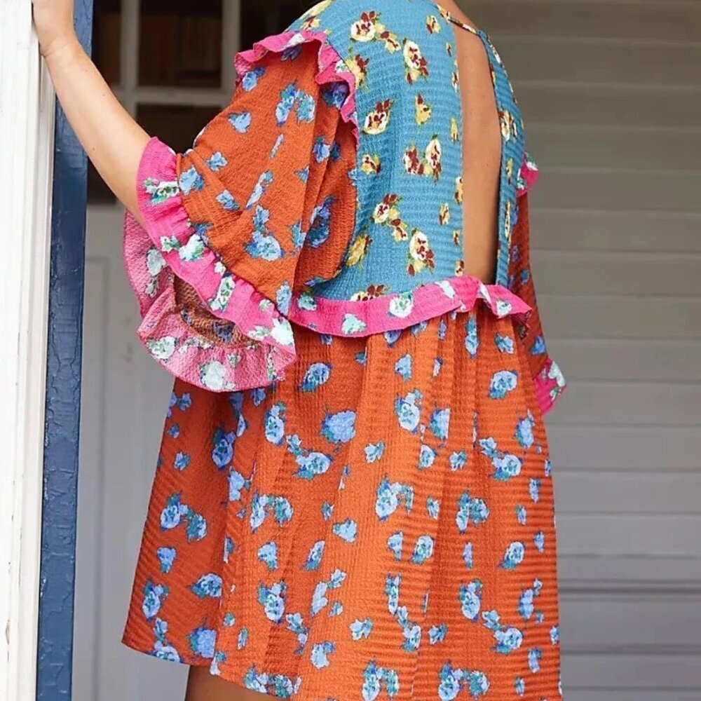 Anthropologie Womens Large Ruffled Sleep Mini Dress Boho Oversized Loungewear - Picture 2 of 8